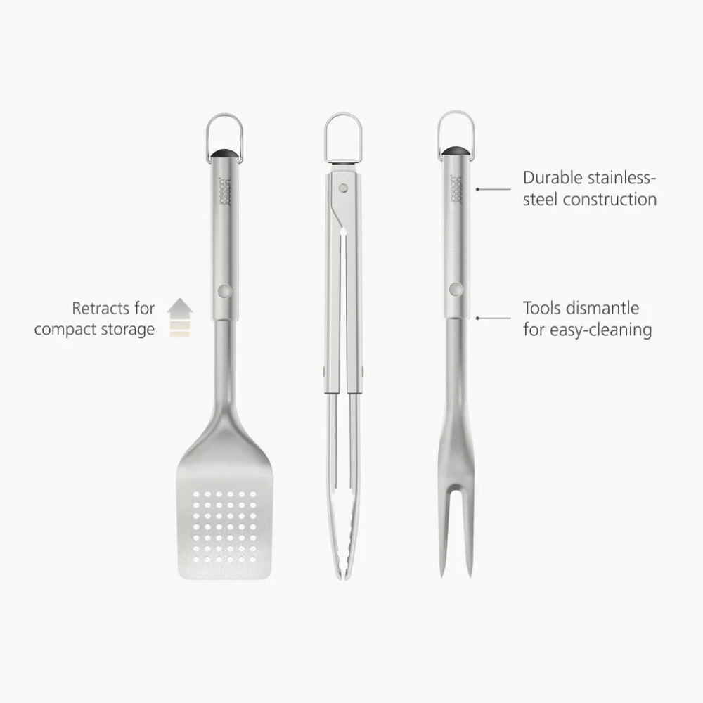 Joseph Joseph GrillOut 3-Piece Stainless-Steel BBQ Turner Tongs & Fork Set