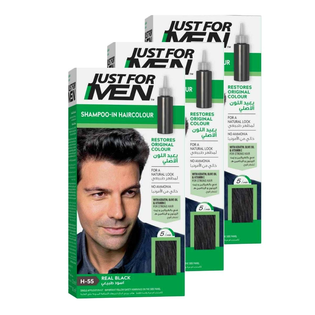 Just For Men x 3 Shampoo-in color, Real Black H-55 - Medaid International