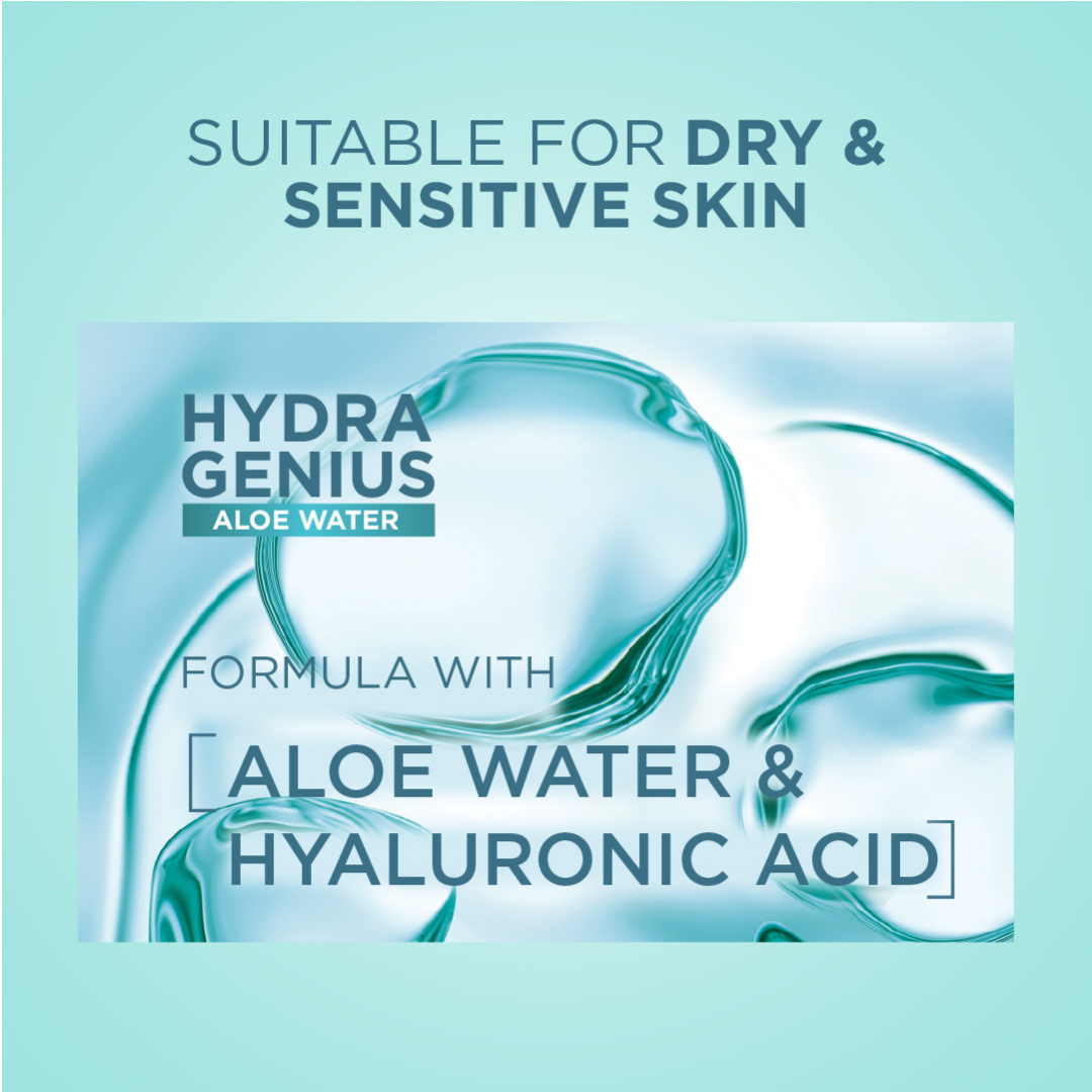 L'Oréal Paris, Hydra Genius, Water-Based Gel Facial Moisturiser, with Aloe Vera, for Dry and Sensitive Skin, 70ml