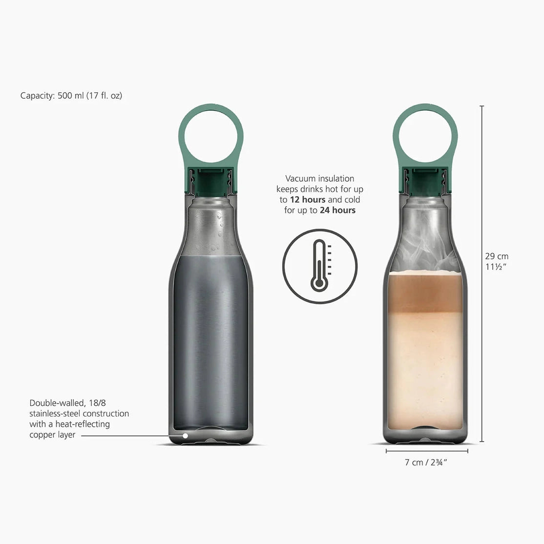 Joseph Joseph Loop™ 500ml Stainless-steel Vacuum Insulated Water Bottle Blue