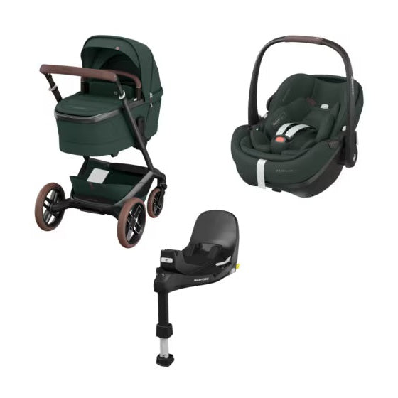 Maxi-Cosi - Fame (Twillic Green) - 4pcs Bundle Fame Stroller & Carrycot Pebble360 Car Seat FamilyFix 360 Pro Base. - Travel System