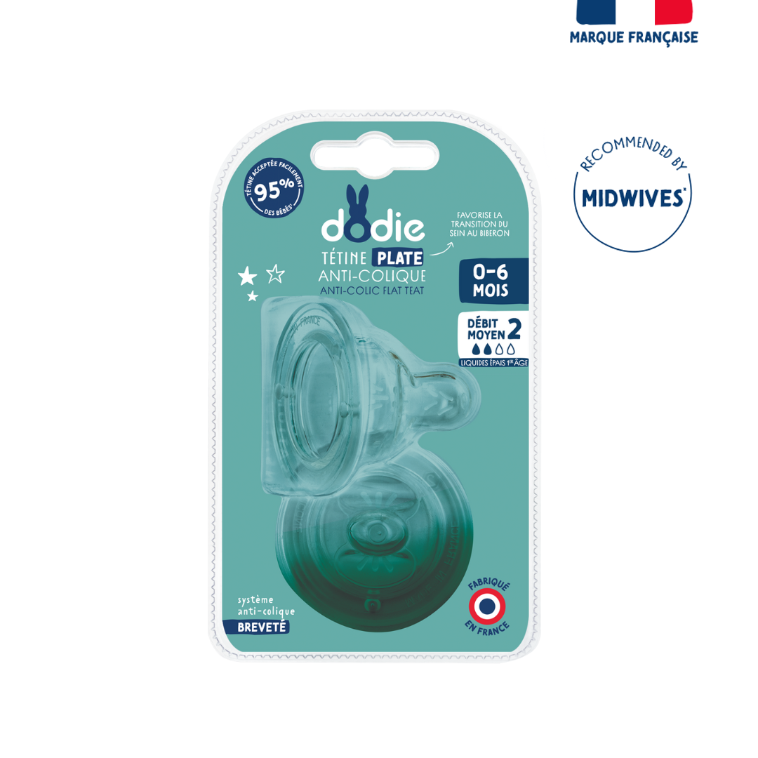 Dodie Teat Sensation+ Flat Anti-Colic Wide Neck 0-6 Months Silicone Flow 2 - Medaid International