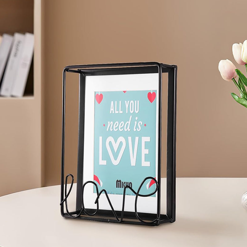 10 CM X 15 CM Modern Simple Metal Photo Frame with Letter Text Love and Transparent Face Picture Frames for Living Room Bedroom Tabletop Black - Medaid International