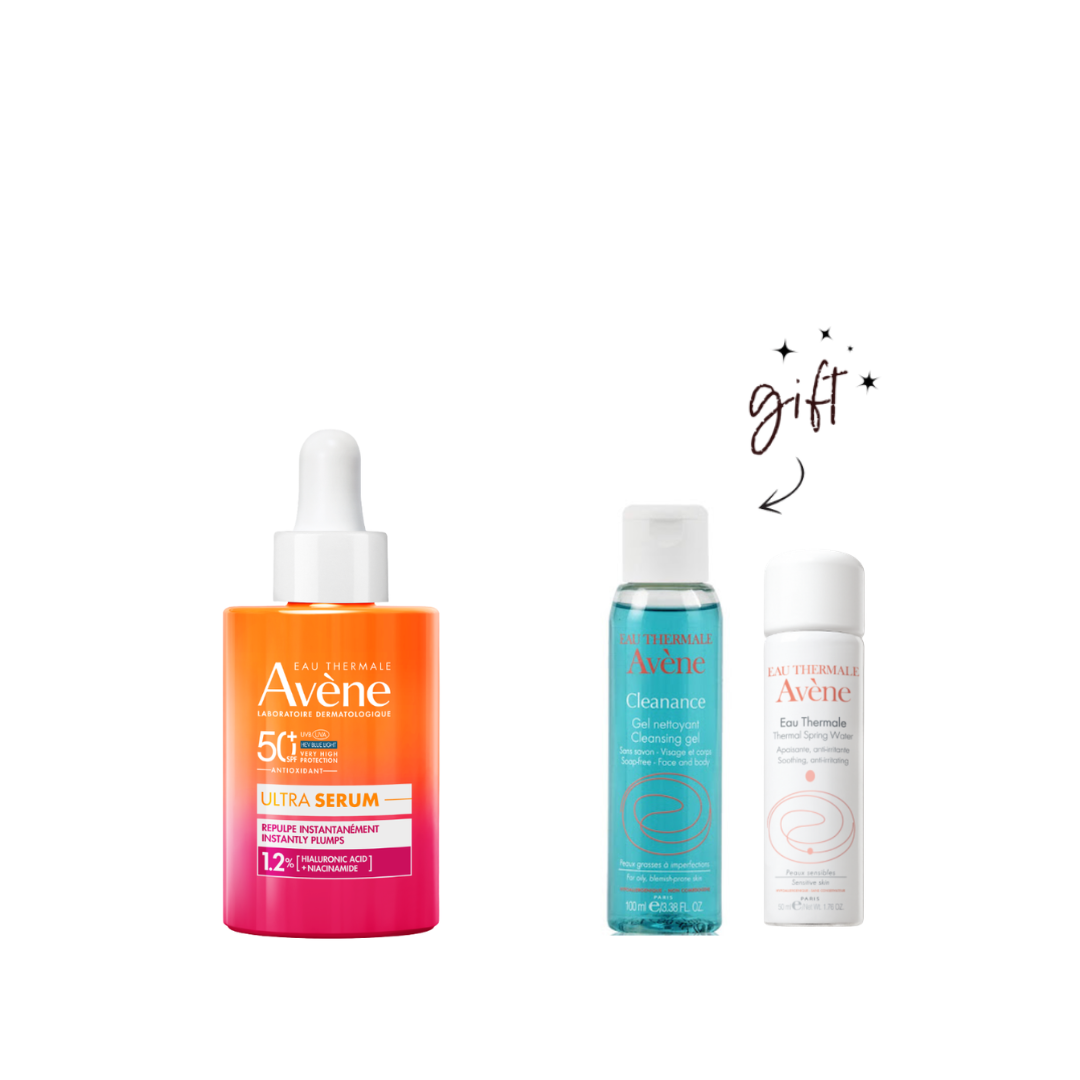 Avène Ultra Light Hydrating Hyaluronic Acid Serum Sunscreen SPF50 + Free Gifts Bundle