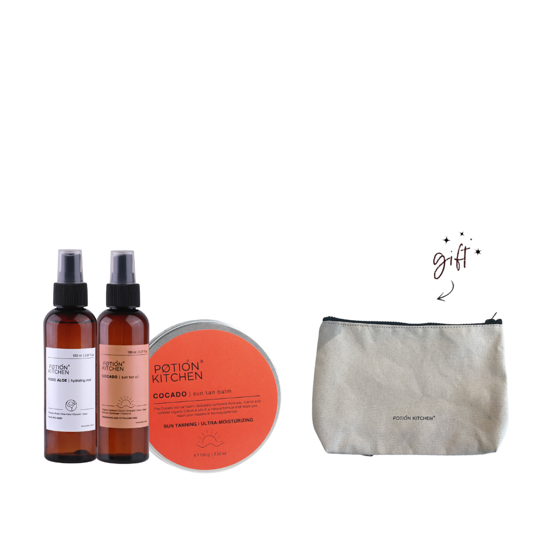 Potion Kitchen Cocado Sun Tan Oil, Balm And Rose Mist + Free Eco Pouch Bundle