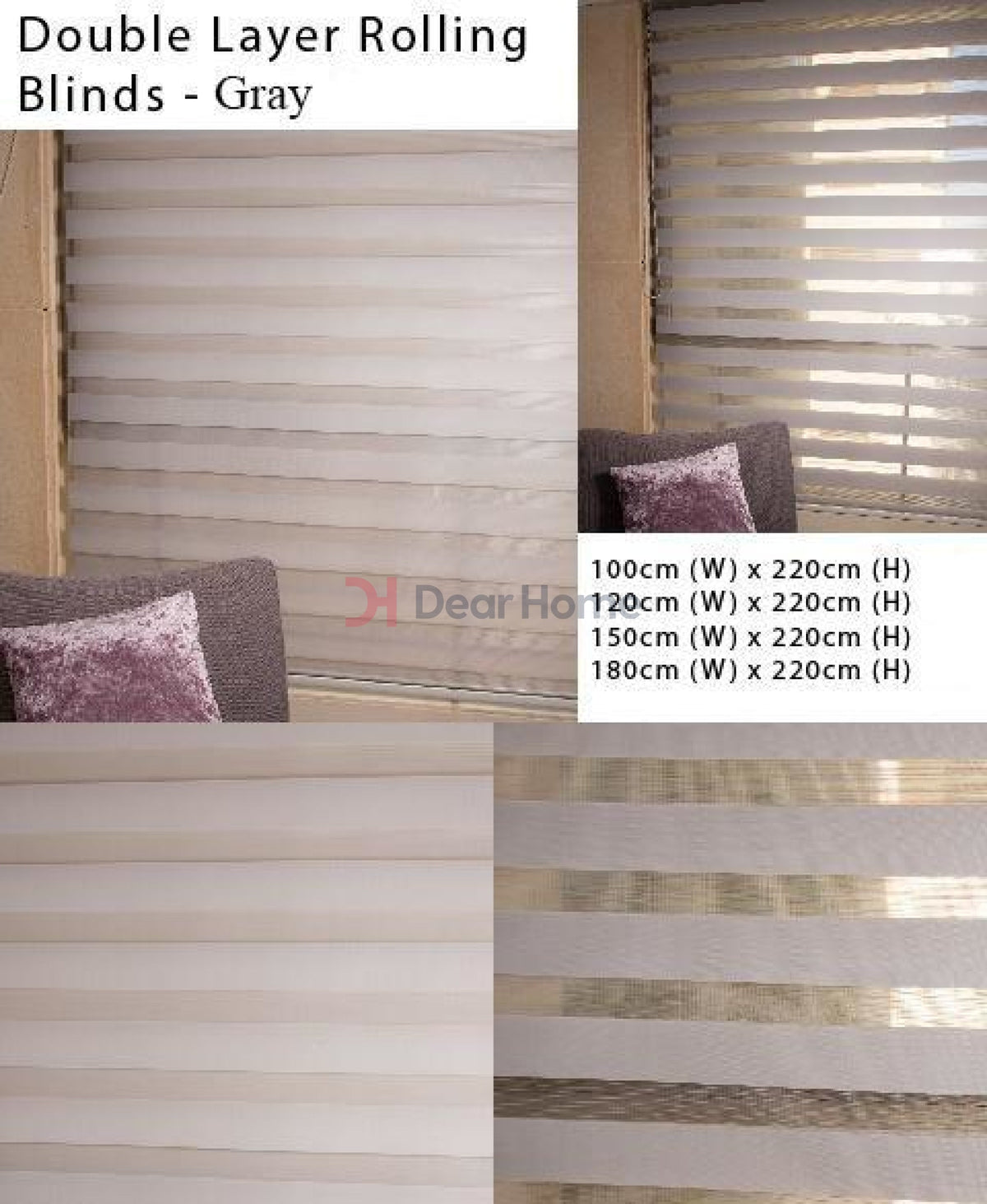 Gray 120*220cm Duo Rolling Home Curtain X738