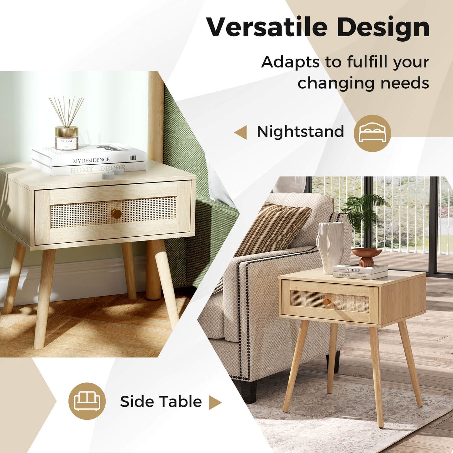 Costway Set of 2 Rattan Nightstand Bedside Table