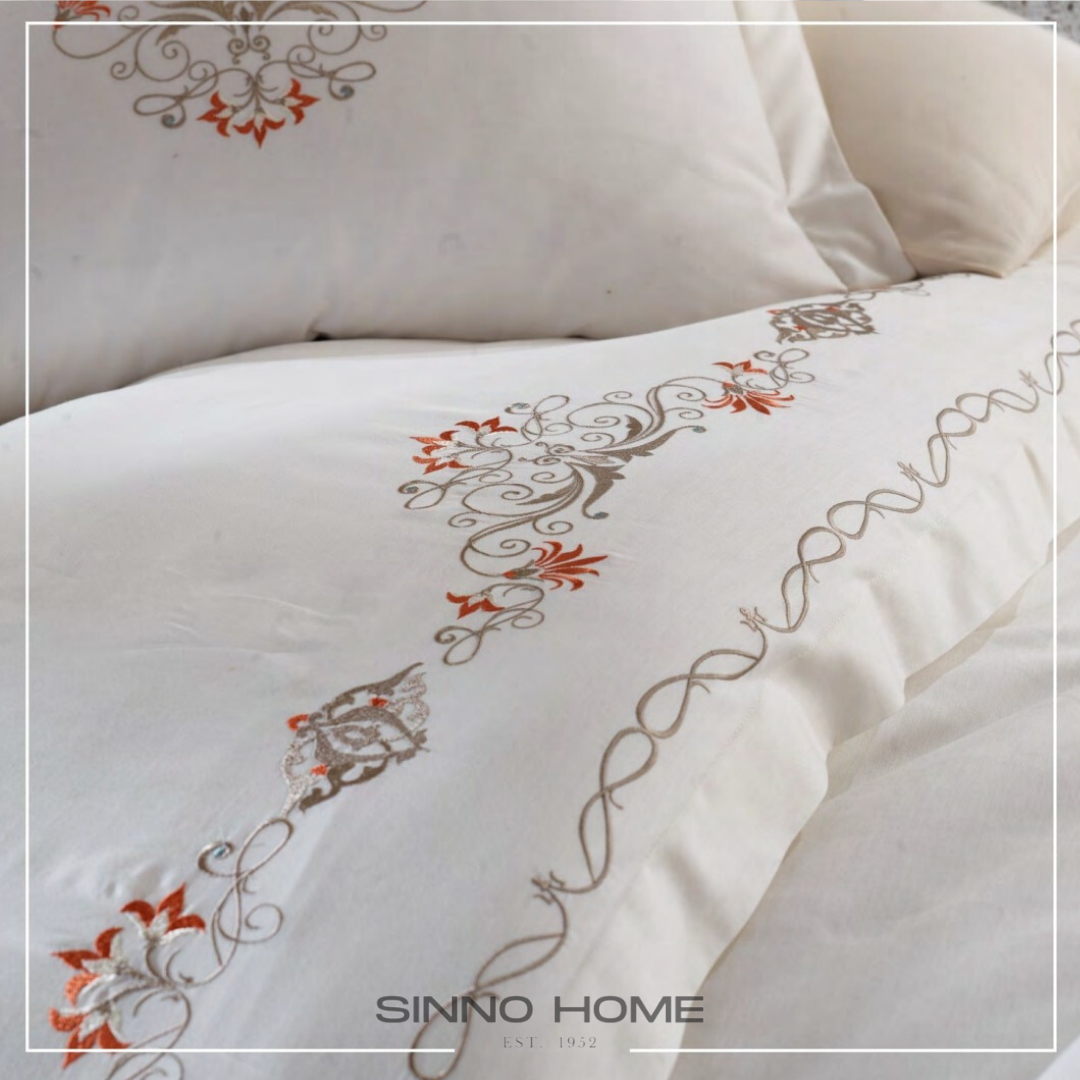 HUMA - Cotton Satin Embroidered Duvet Cover Set Double