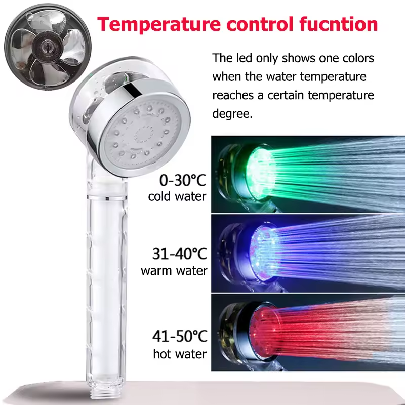 High-Pressure Color-Changing LED Shower Head with Temperature Sensor