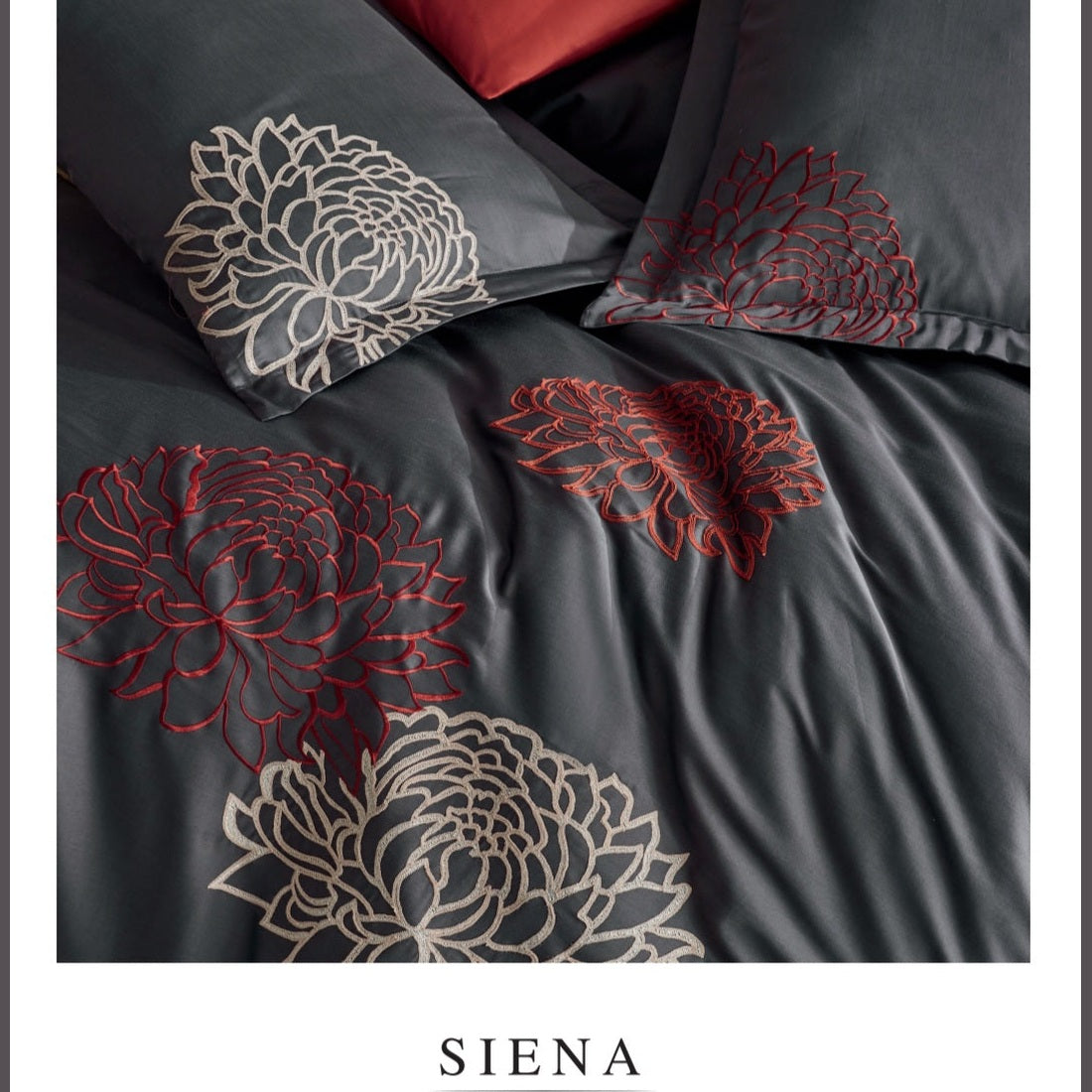 SIENNA gray - Cotton Satin Embroidered Duvet Cover Set Double