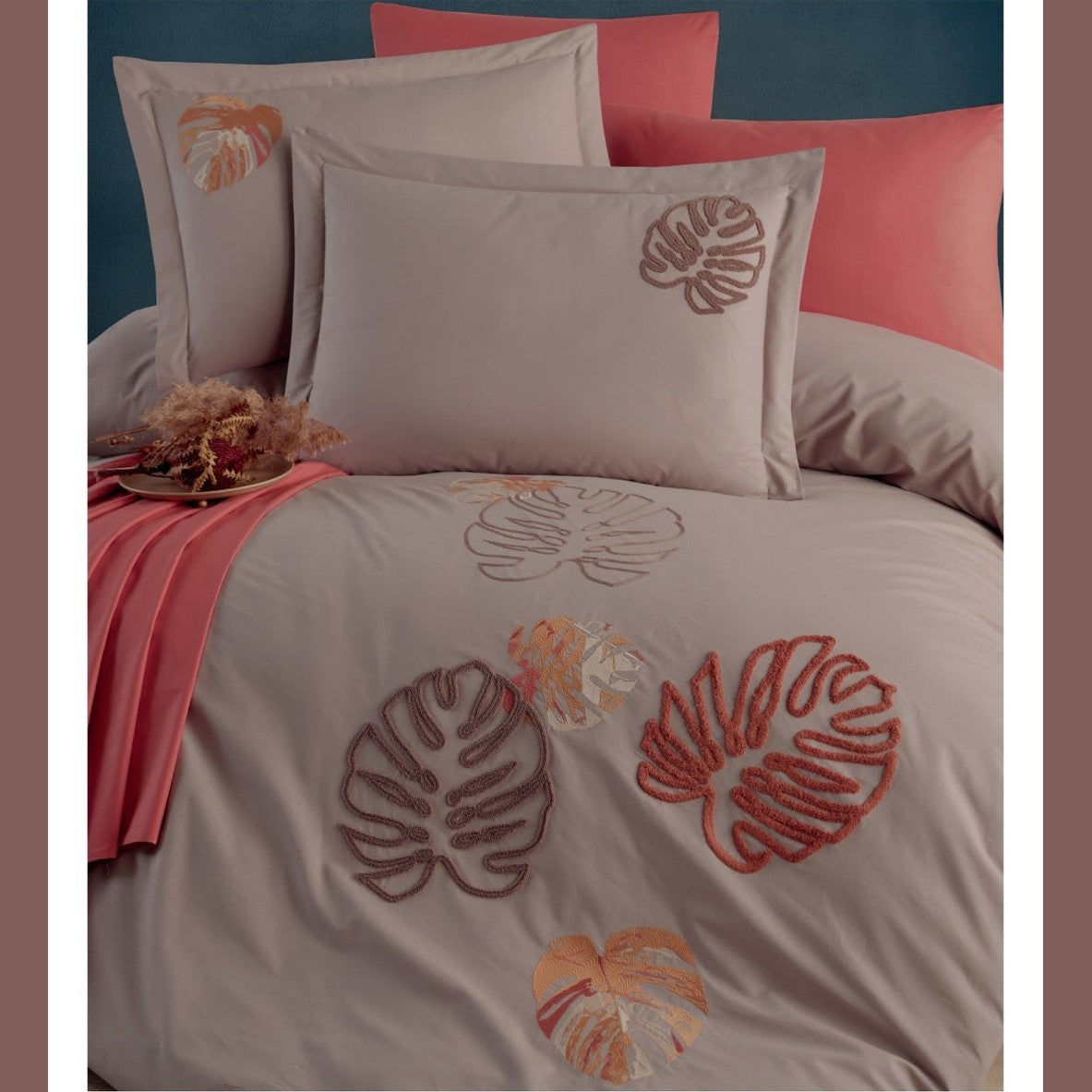 Poplin Double size 3d Embroidered Duvet Cover Set Palmariva vison