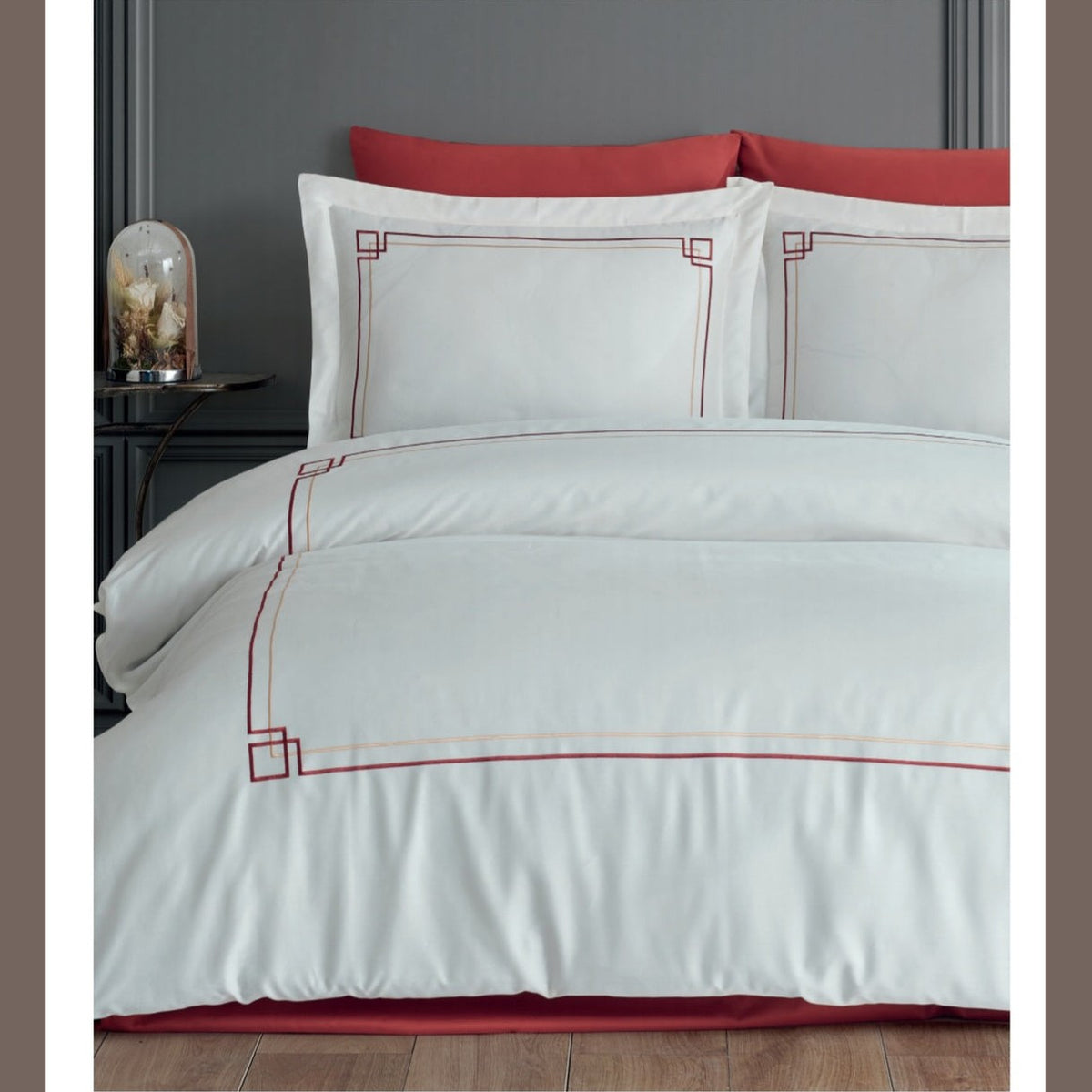 Poem Krem - Cotton Satin Embroidered Duvet Cover Set Double
