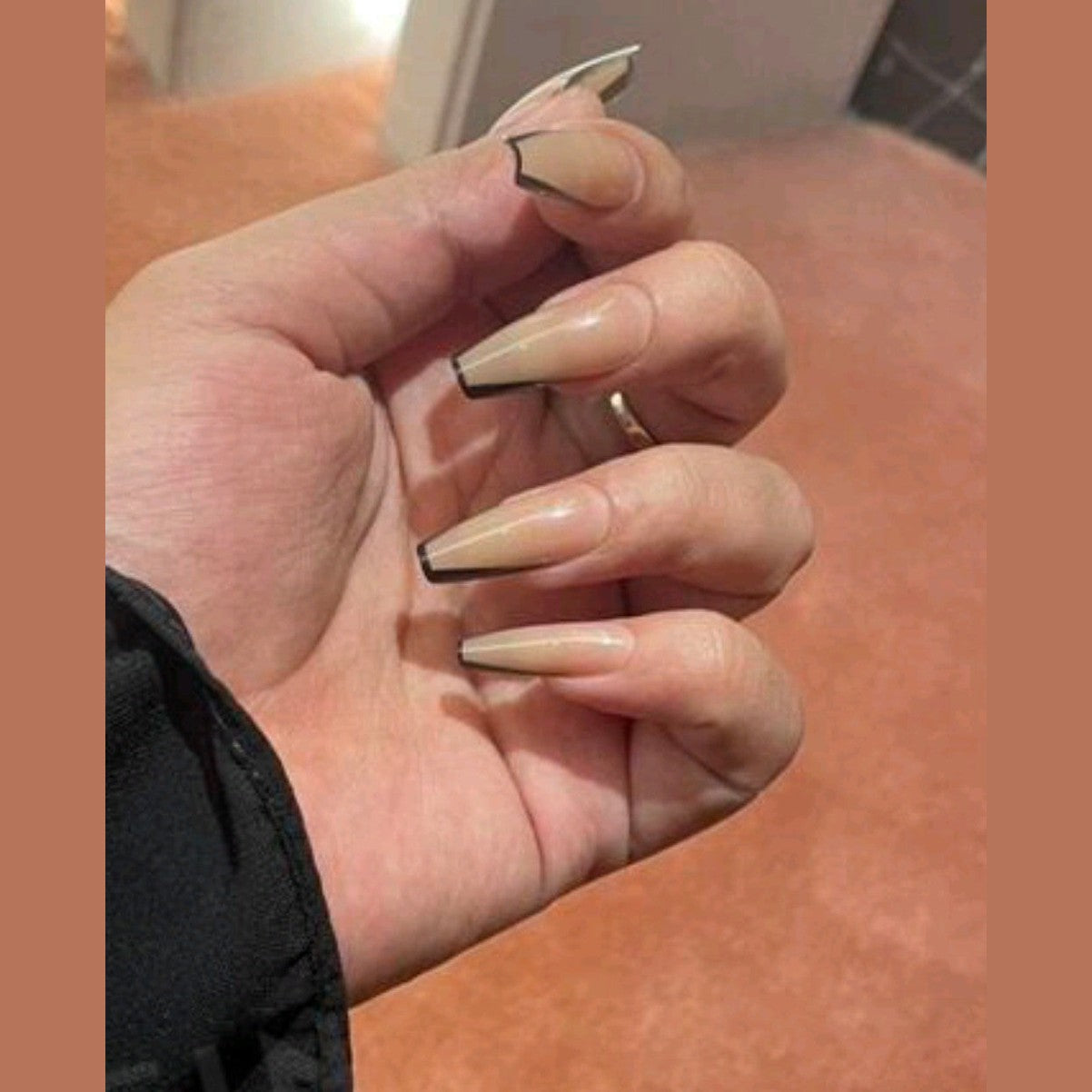 Fake nails 24pcs Press On Nails Long Coffin Black French Matte Design