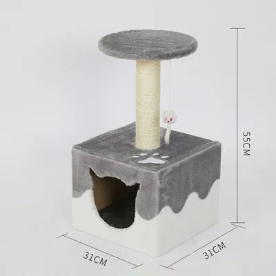 3-in-1 Compact Cat Tree & Scratching Post – Condo, Perch, and Play Toy for Small Spaces