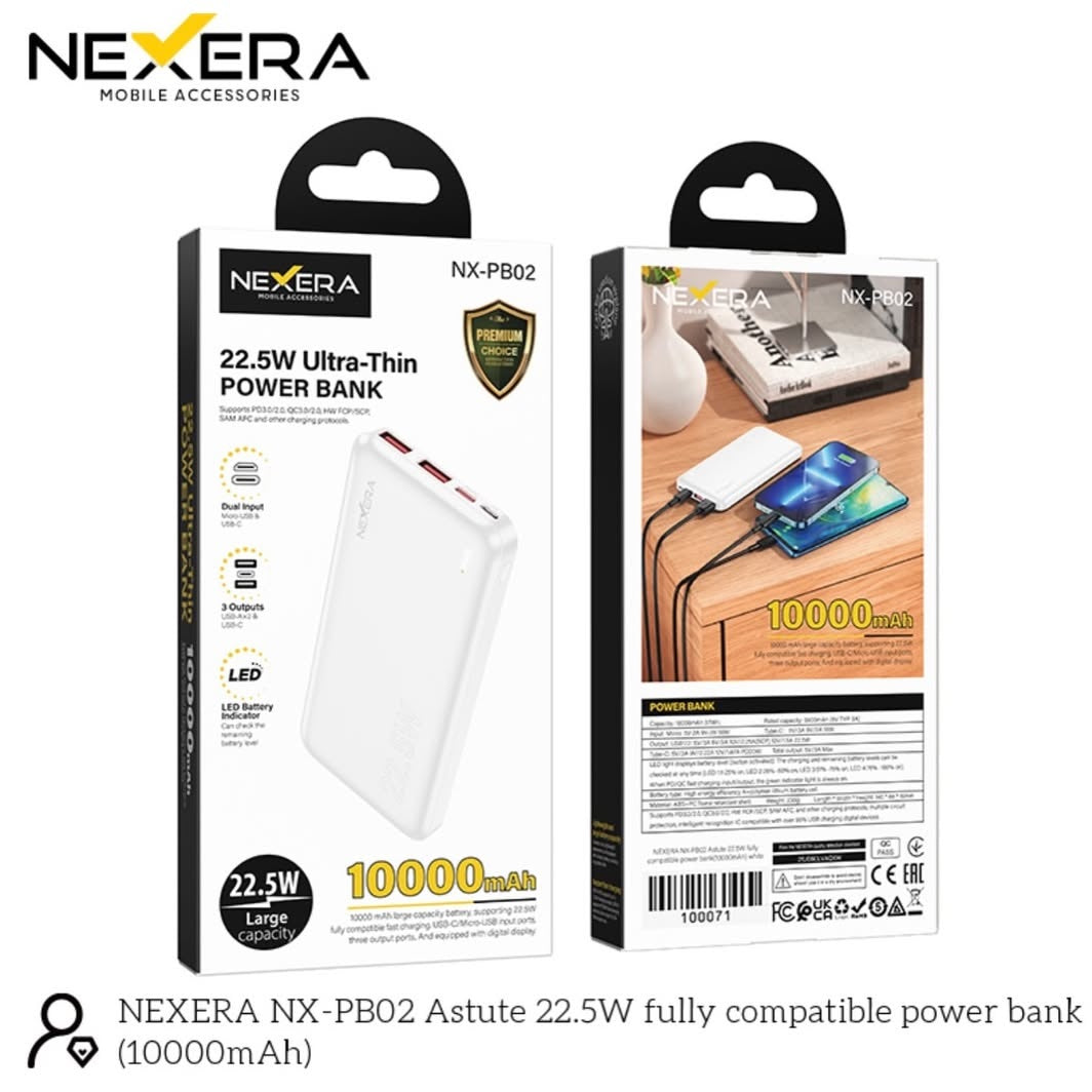 10000mah 22.5W Thin Power Bank With LED Lighting NX-PB02