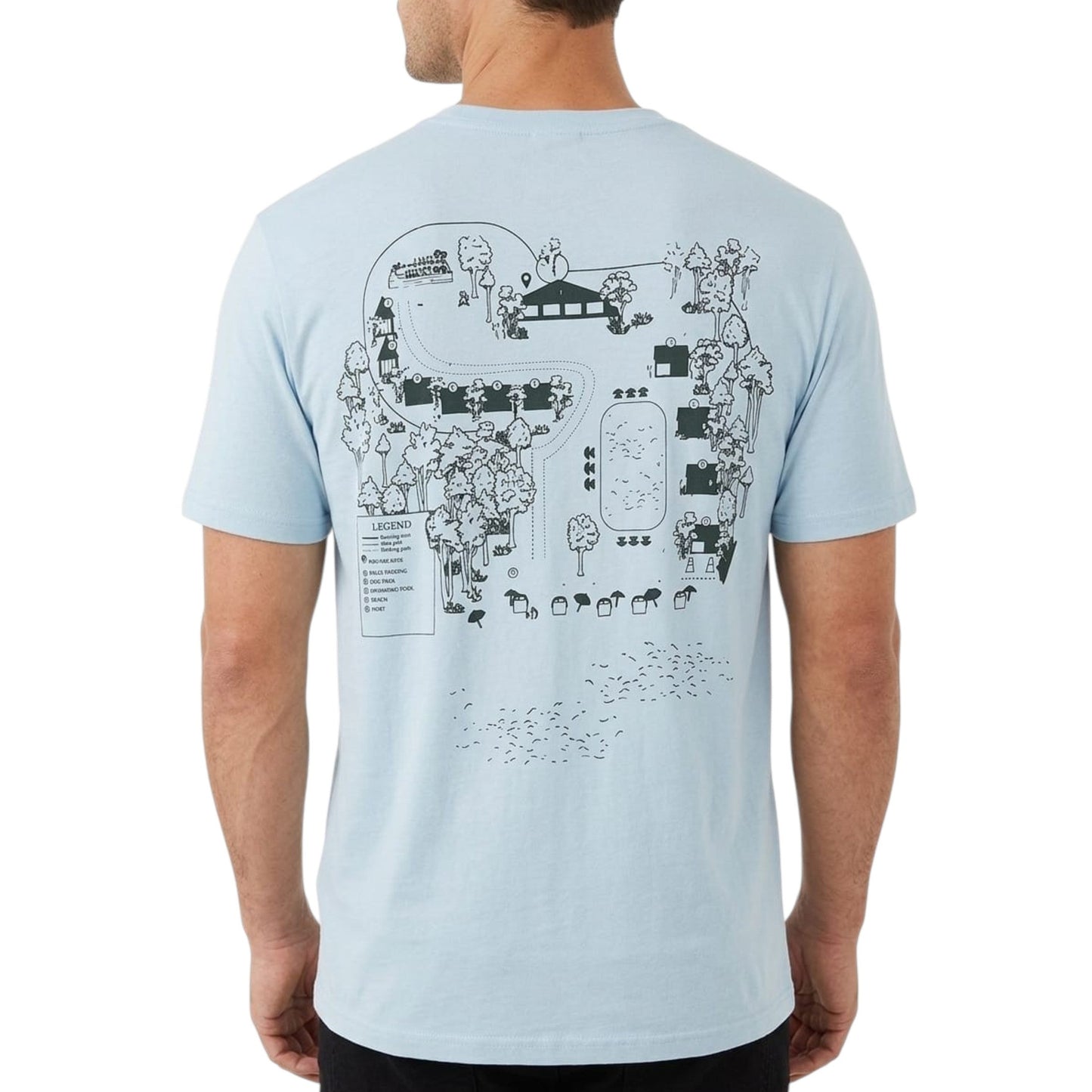 Men's Back Printed Top,Light Blue