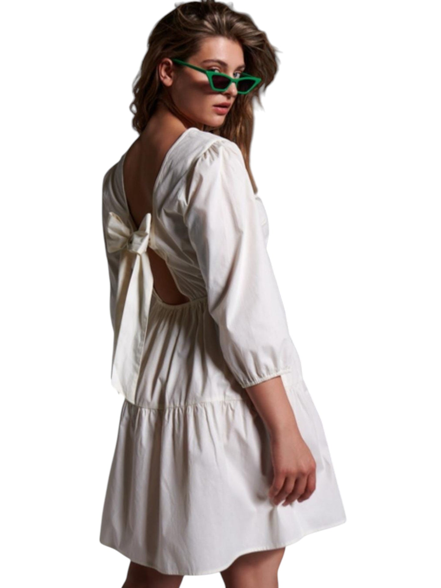 Women's Plain Open Back Dress,Off White
