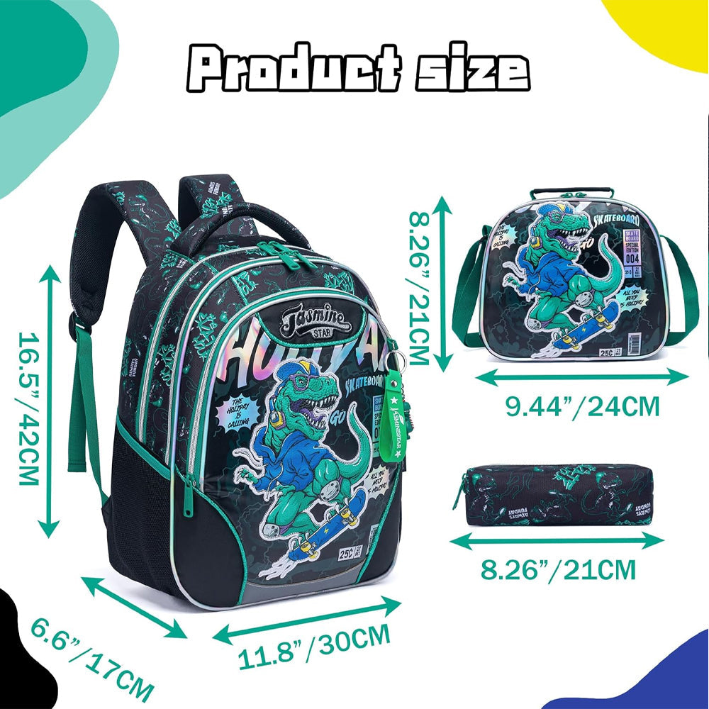 (NET) Dinosaur Backpack Set Of 3 Pcs