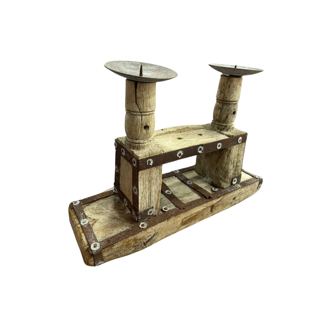 Candle Holder Wood and Steel Large