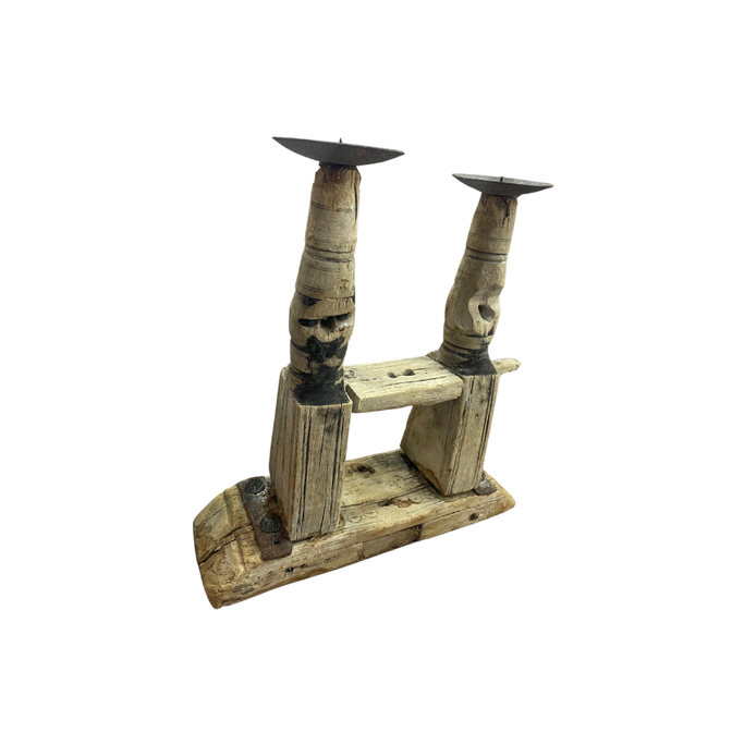 Candle Holder Wood and Steel Medium