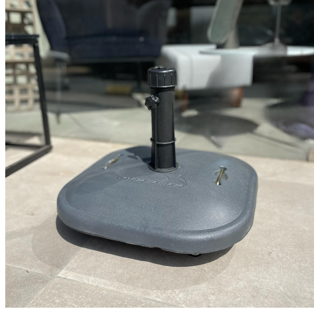 Concrete Square Grey Parasol Base with Wheels