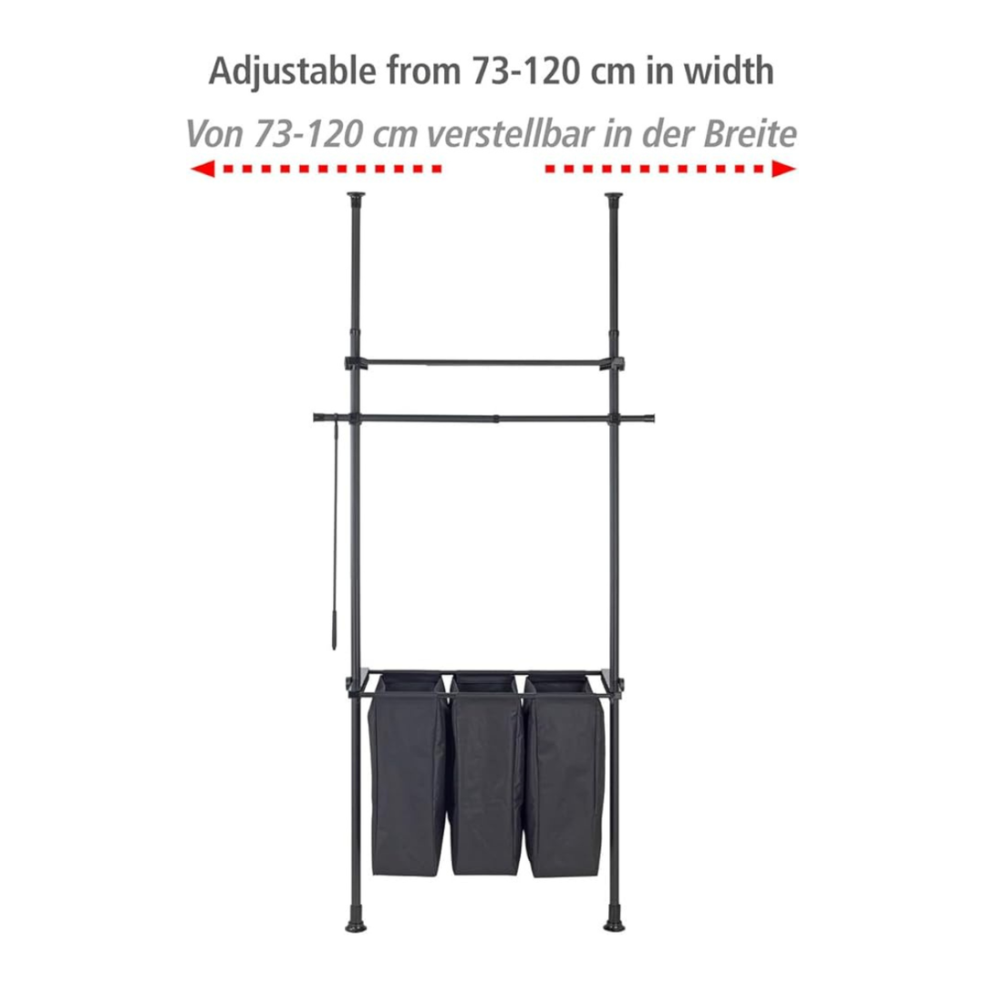 Wenko Hercules Telescopic Laundry Sorter System – Adjustable 3-Compartment Wardrobe Organizer