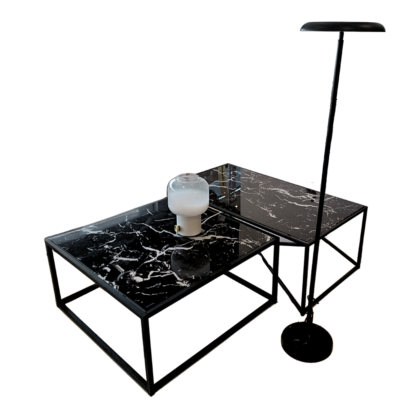 Nevia-2 Glass Marble Look Square Table by Reality