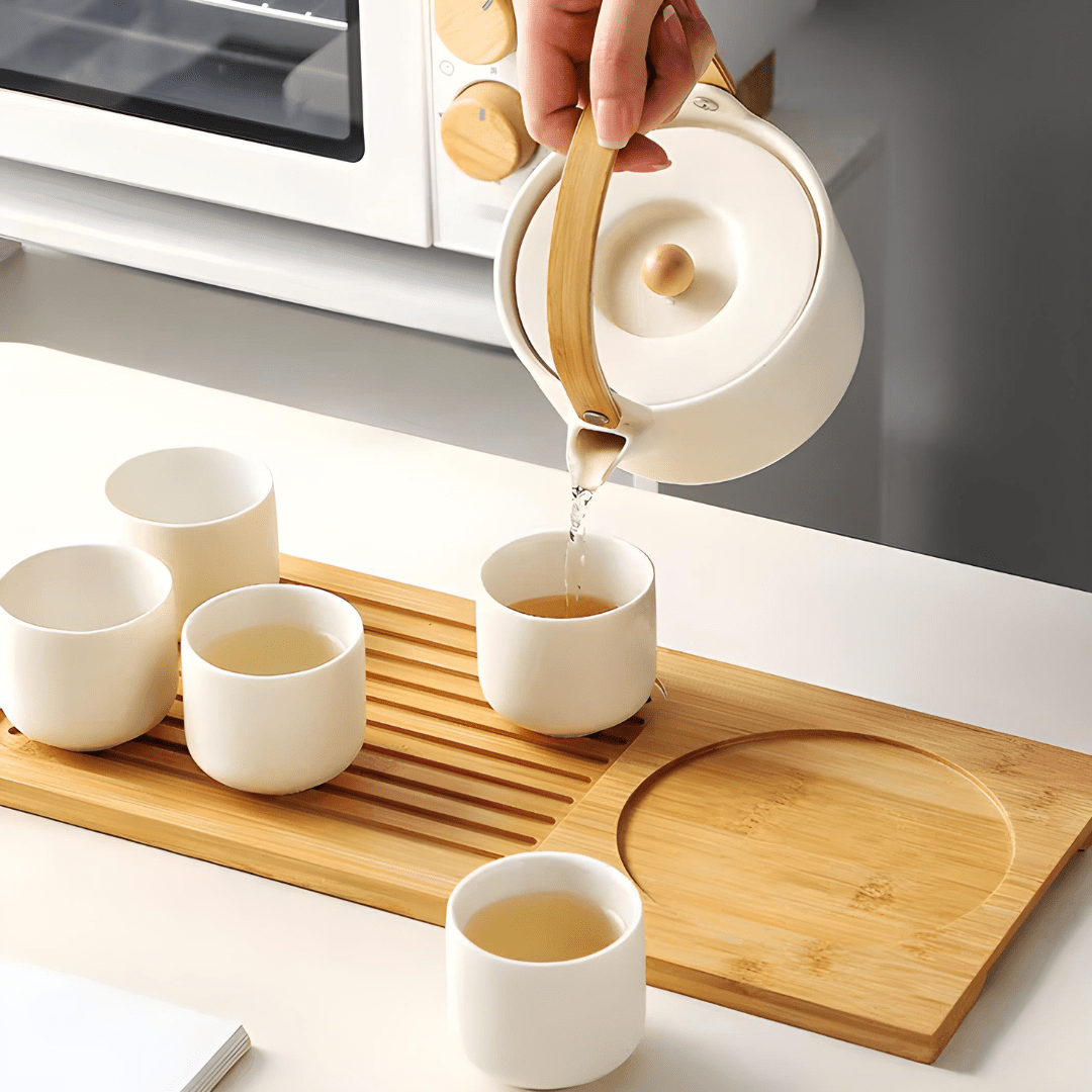 Handmade Ceramic Tea Set with Bamboo Tray – 5-Piece