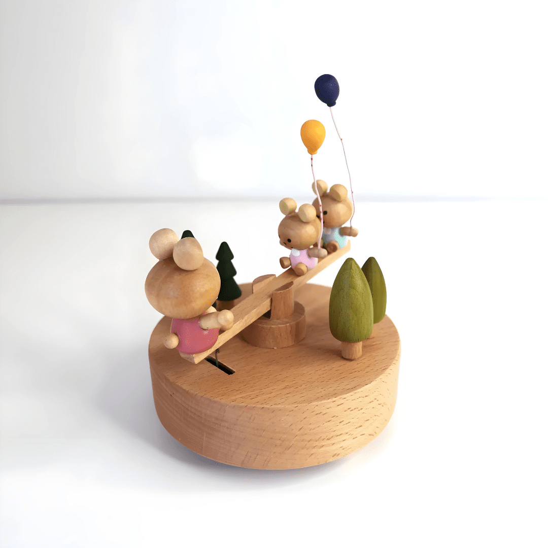 Eco Wooden Bunny Family Seesaw Music Box