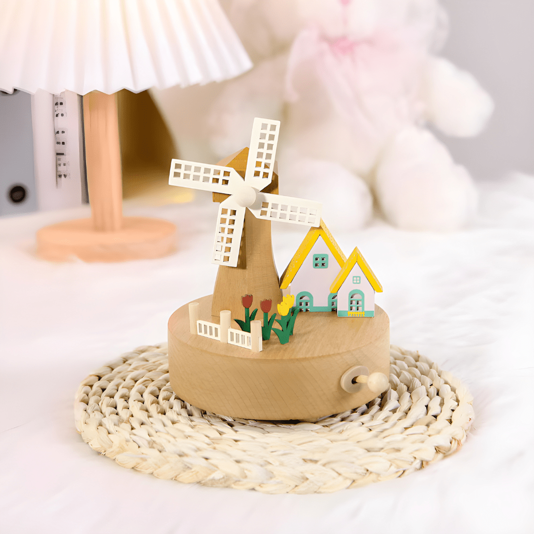 Artisan Wooden Windmill Music Box – “Castle in the Sky”