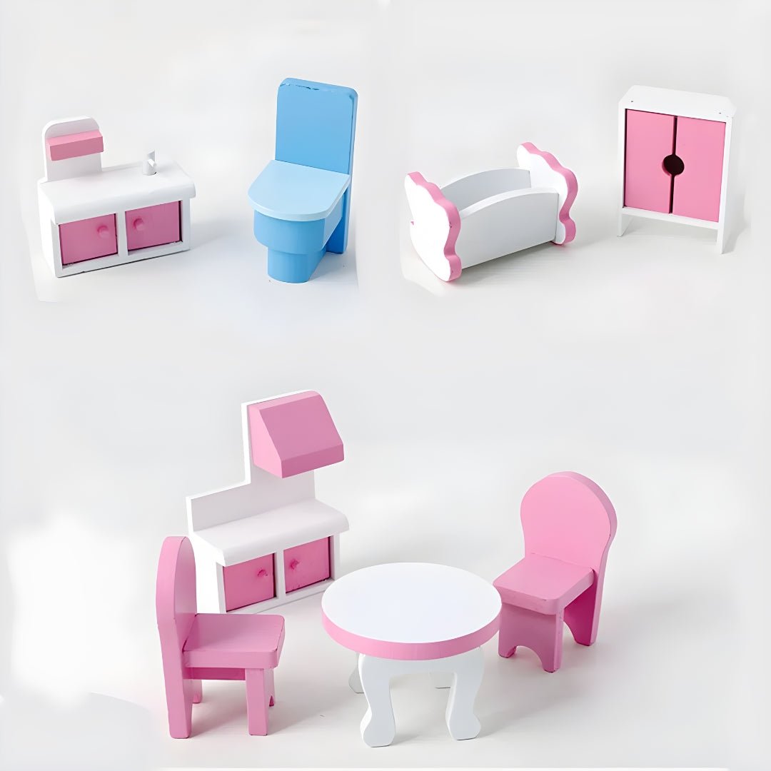 Dream Pink Wooden Dollhouse – 3-Level Playhouse with Furniture