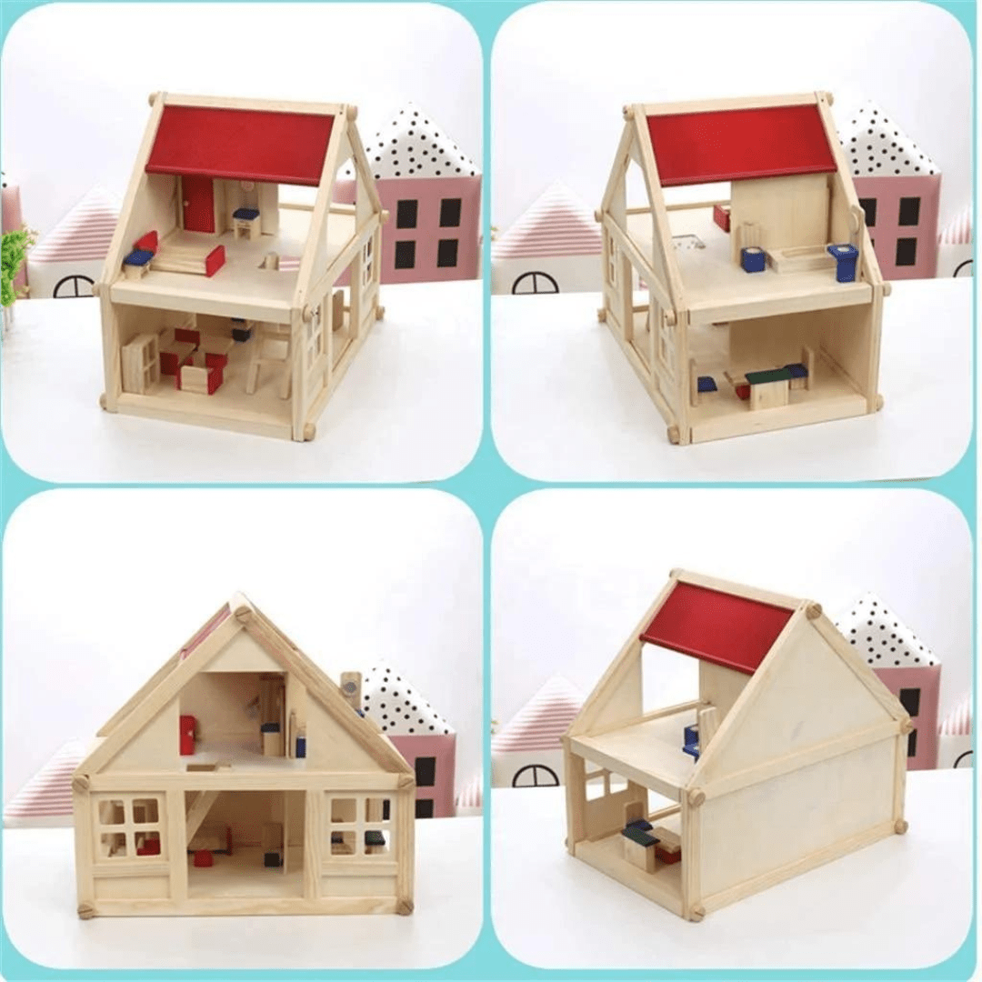 Portable Wooden Doll Mini House with Furniture – Educational Toy for Kids 3+
