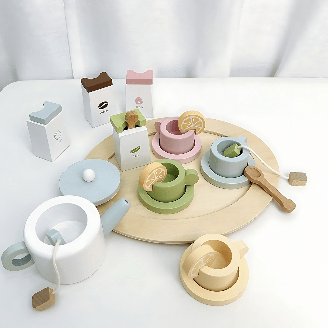 Wooden Play Kitchen Tea Set With Accessories
