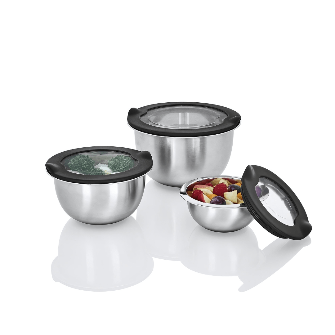 Ernesto Stainless Steel Mixing Bowls Set Of 3 With Transparent Lid