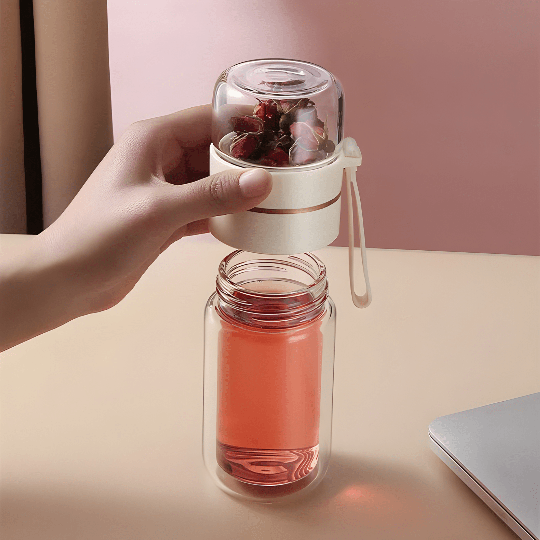 400ml Double-Layer Glass Tea Infuser Bottle – Portable Heat-Resistant Travel Cup