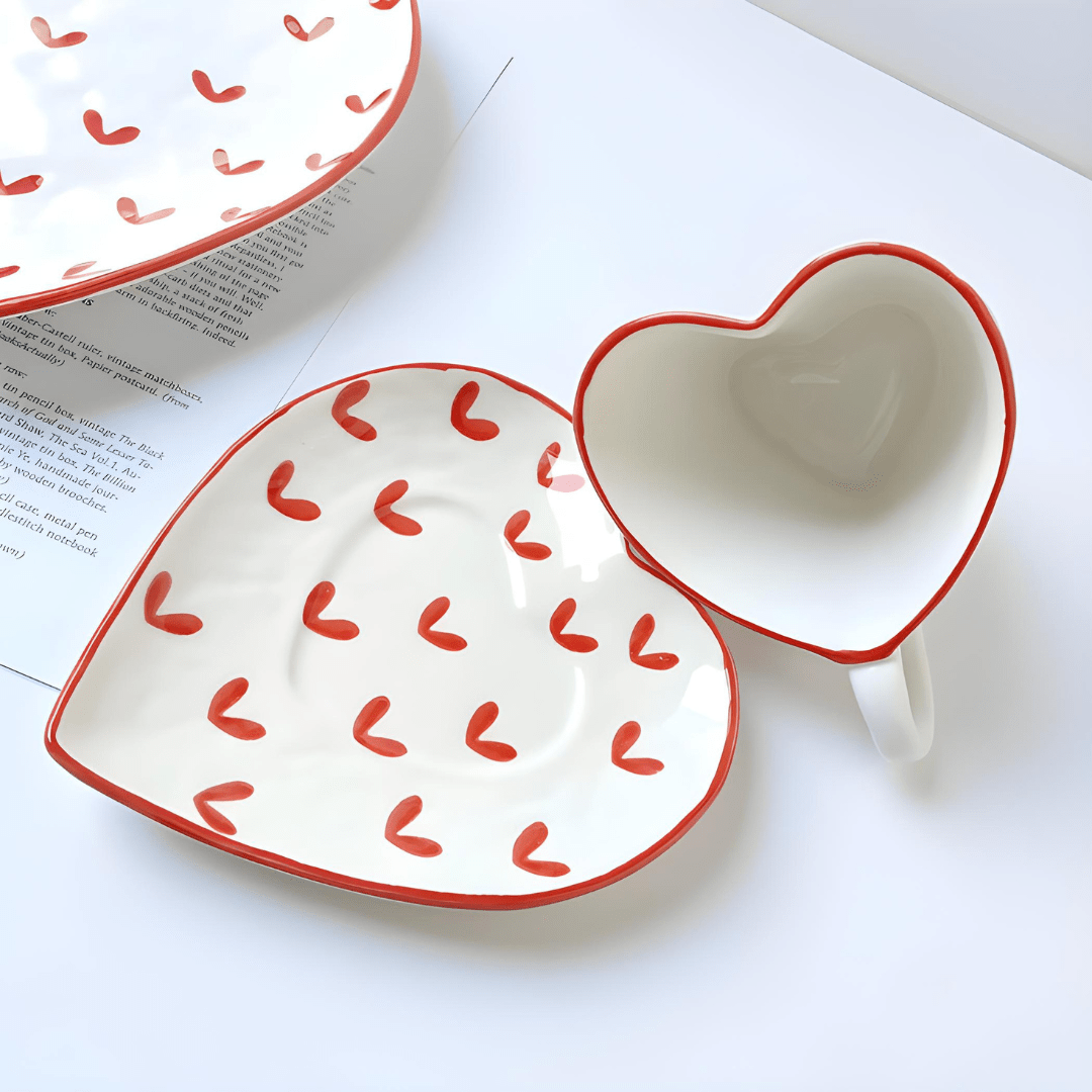 300ml Heart-Shaped Porcelain Mug with Saucer
