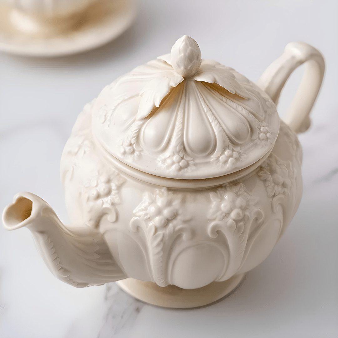 900ml Vintage Porcelain Teapot – French Palace Embossed Design