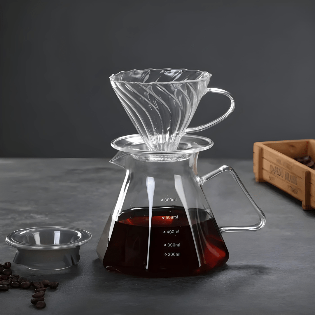 Glass Pour Over Coffee Maker Set – 600ml Borosilicate Server & Filter