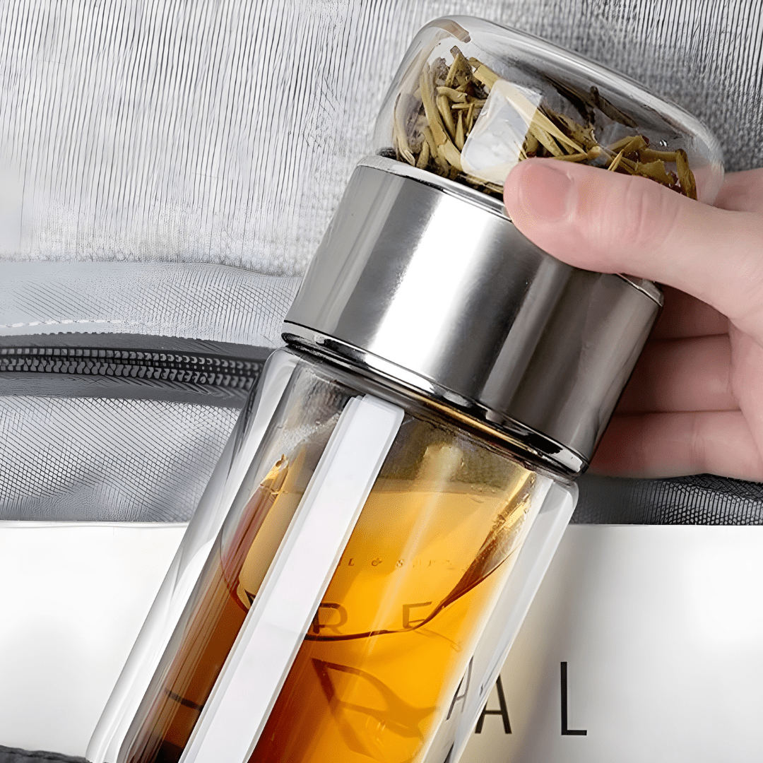 Double Wall Glass Tea & Water Separation Bottle (420ml)