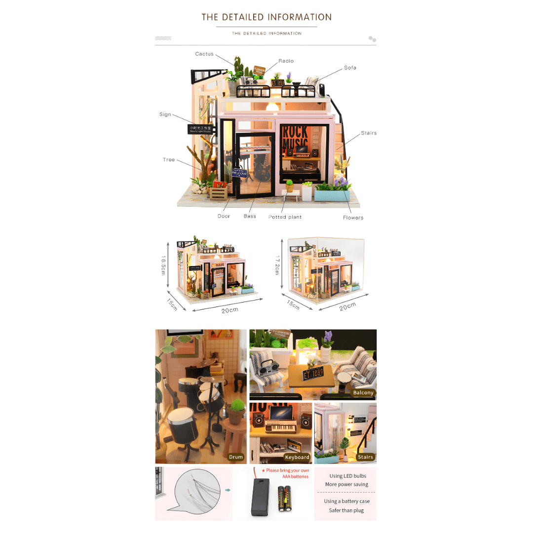 DIY Houguang Studio Miniature Kit with LED, Music Box & Cover
