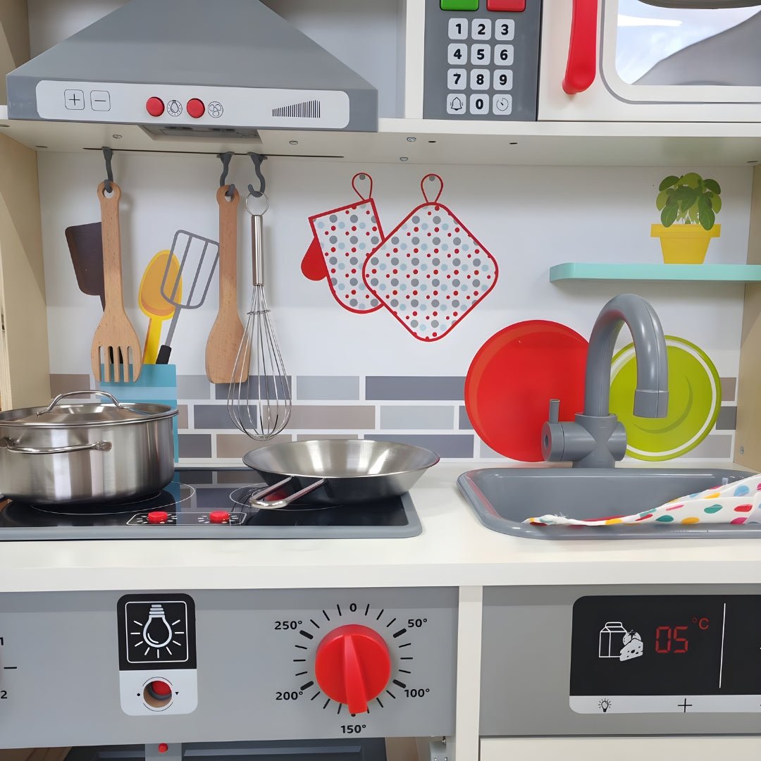 Deluxe Wooden Kids Kitchen Set with Lights & Accessories