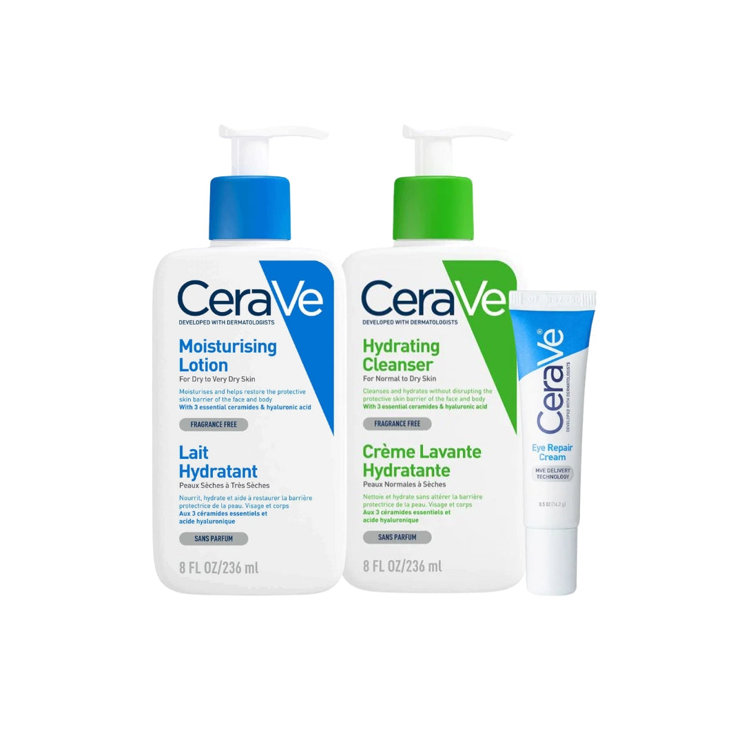 '-10% OFF CeraVe hydrating cleanser 236ml + moisturising lotion 236ml + eye repair cream 14ml