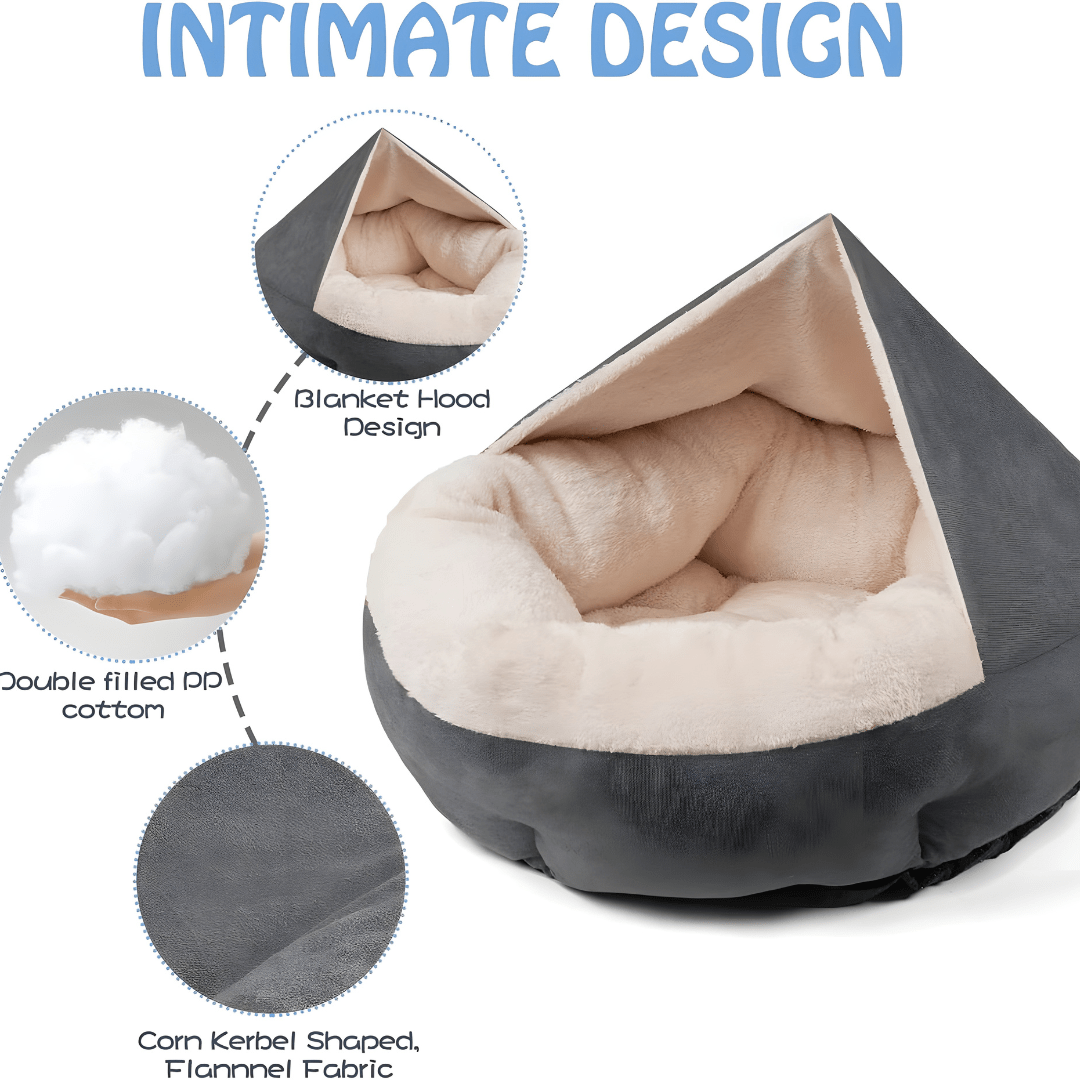 Dog Cave Bed 80cm – Anti-Anxiety Hooded Pet Bed with Soft Blanket Cover