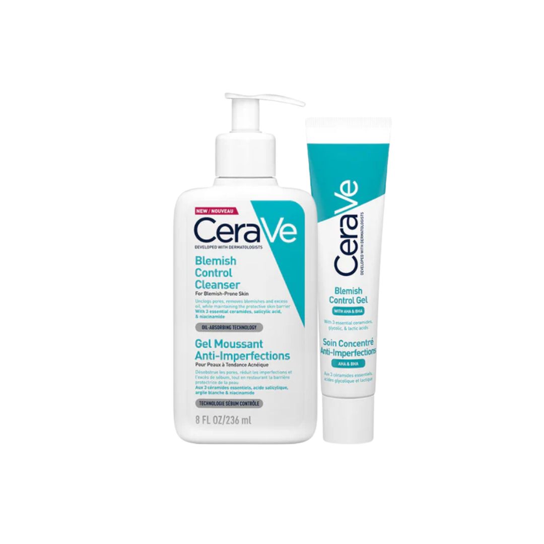 '-10% OFF CeraVe Blemish Control Cleanser Face Wash 236ml + Gel Facial Moisturiser For Acne & Blemishes with Glycolic Acid and Lactic Acid AHA/BHA 40ml