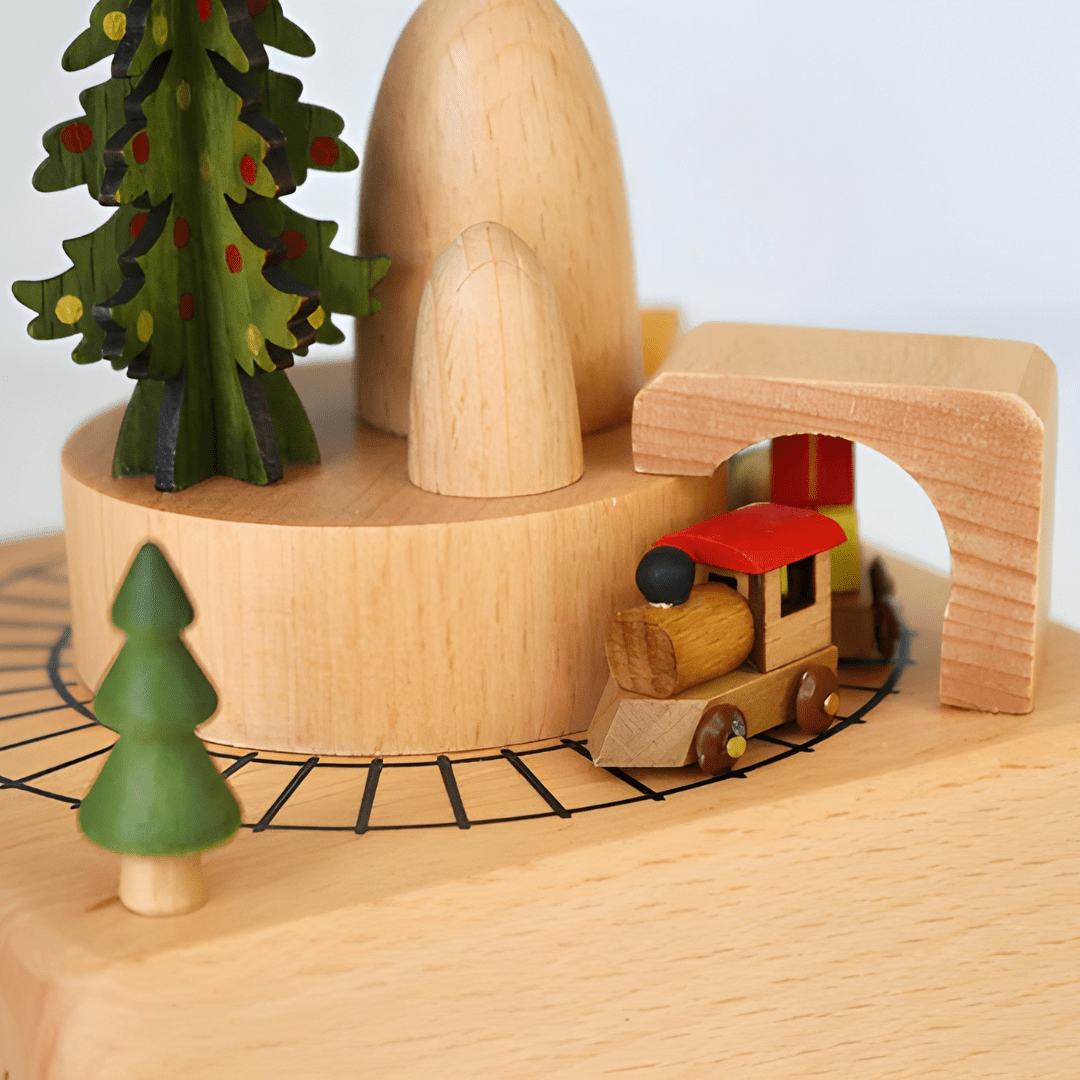 Artisan Wooden Christmas Train Music Box