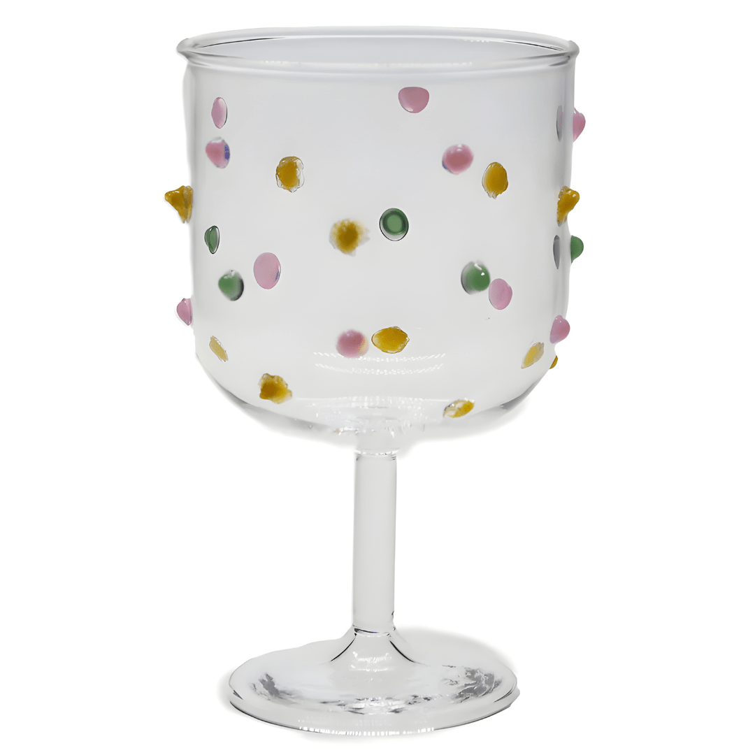 Handmade Blown Polka Dot Glass Goblet – 300ml Colorful Drinkware