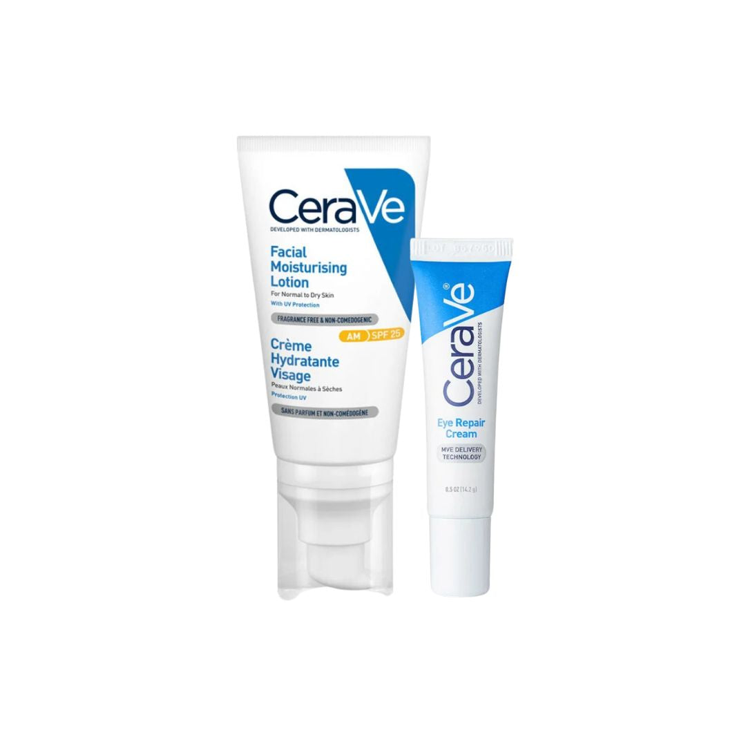'-10% OFF CeraVe AM facial moisturising lotion for normal to dry skin SPF30 52ml + eye repair cream 14ml