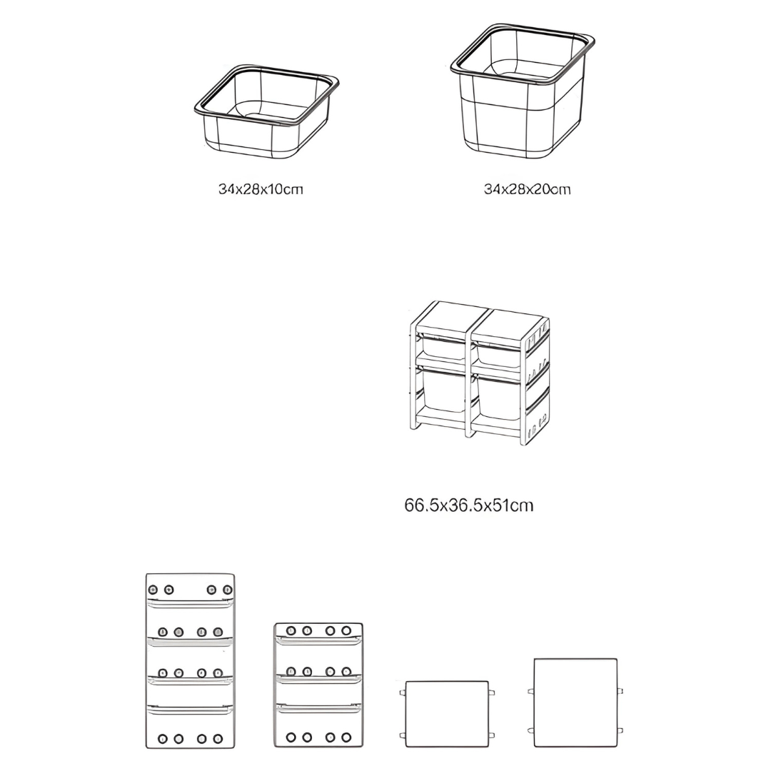 2-Row Toy Storage Cabinet with Side Cabinet & Covered Baskets 66.5×36.5×51cm