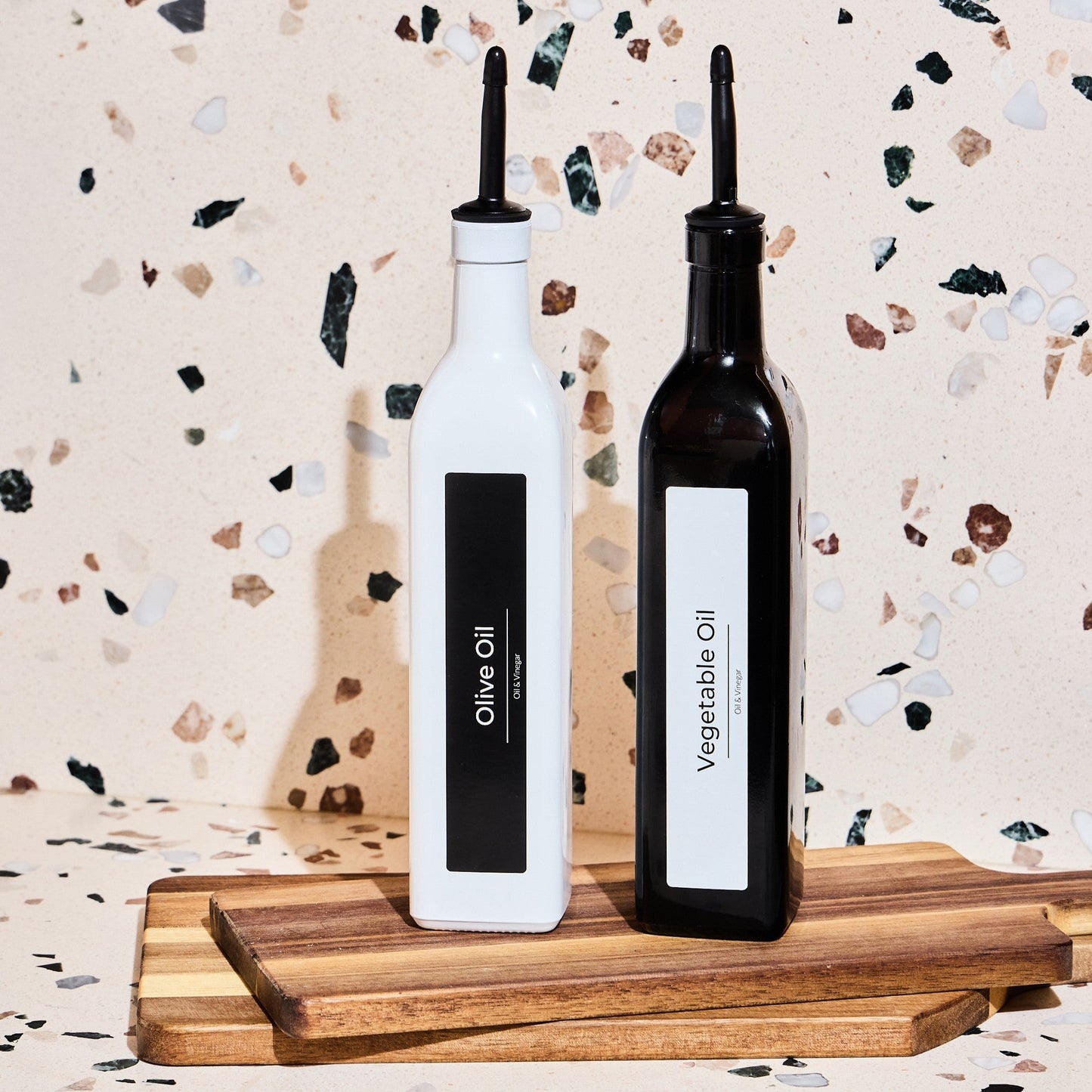 Oil & Vinegar Glass Bottle W/ Pourer - White