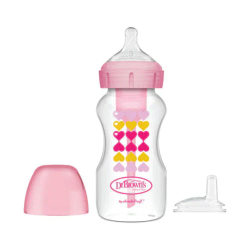DrBrown's - Wide Neck OP+ - Bottle 270ML LvL.3 (6m+) - Nipple - Sippy Spout - Pink